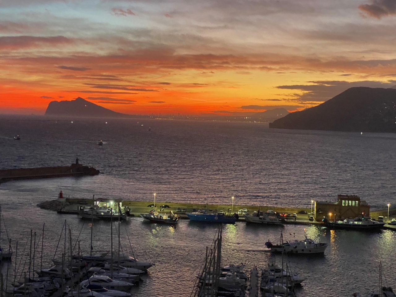 Sunset view over Calpe marina from the penthouse